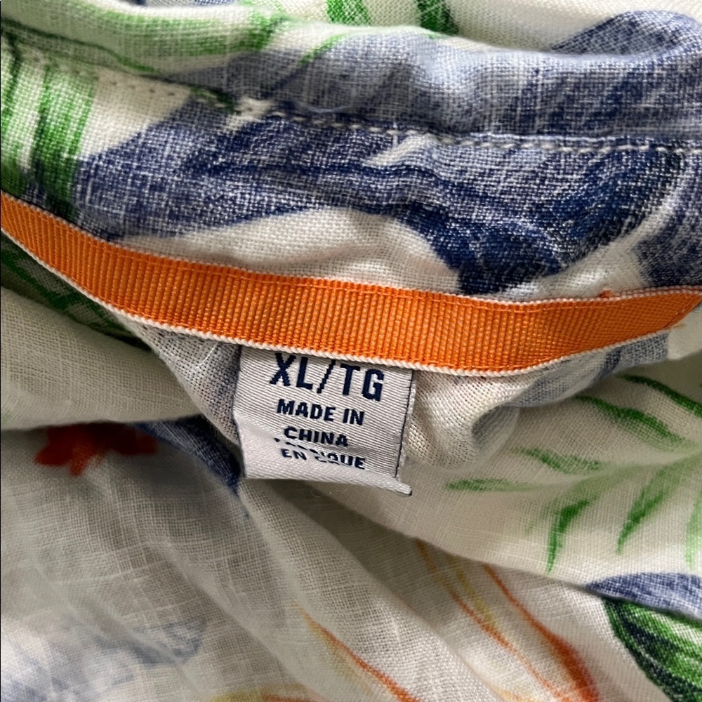 Tommy Bahama Tropical Print Shirt - Green and Orange Accents - Picture 13 of 13